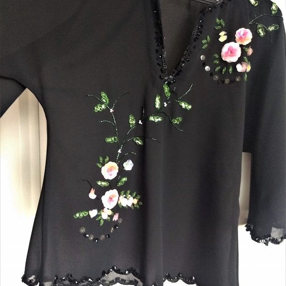 vintage 80s sequin beaded sheer floral top EUC - Picture 13 of 14